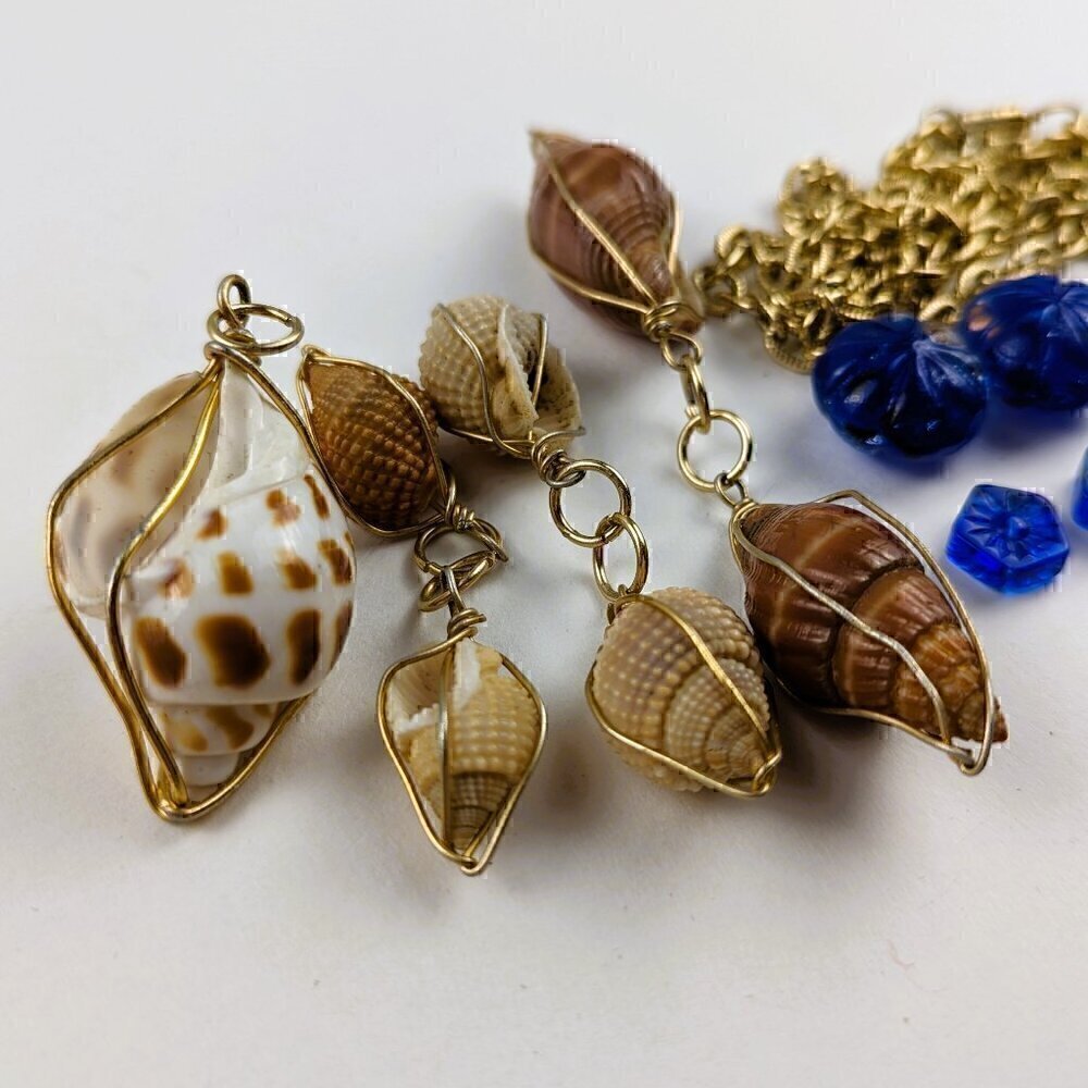 Wire-Wrapped Seashell Charms & Gold Chain - Picture 2 of 6